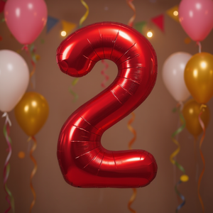 Palloncino Foil Numero 2 Rosso 45cm per Feste, Riempibile con Elio, Decorazione per Eventi - Product Image 3