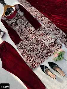 Most Beautiful Viscos Velvet Material with Chinestich Work Salwar Kameez Suit and chinestich Work with Rivet Moti Work Dupatta - Product Image 4