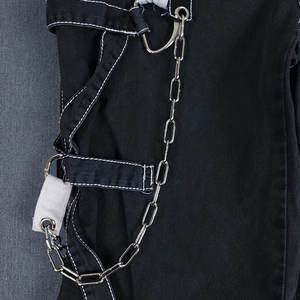 Women's Black White Contrast Chains Pants <b>Wide</b> Leg Baggy Gothic Punk Trousers 2026 - Product Image 4