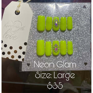 Unghie Artificiali Neon Glam, Estensioni per Unghie Glitterate per un Look Glamour - Product Image 1