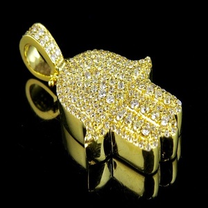 Venta caliente chapado en oro plata esterlina 925 Hamsa mano COLLAR COLGANTE redondo Moissanite diamante joyería para hombres mujeres - Product Image 1