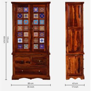 Armoire 2 portes de style traditionnel Siramika Chêne miel et finition teck provincial Bois de sheesham pour application dans la chambre à coucher - Product Image 2