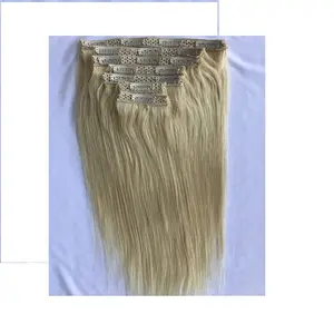 Top Premium Quality Raw Cambodian Cuticle Aligned 18'' Blonde Straight 7 Set Clip In Extensions At Wholesale Price List Supplier