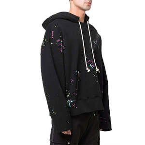 Sudaderas con capucha con salpicaduras de tinta DIY al por mayor, sudaderas con capucha con salpicaduras de pintura multicolor gastadas de algodón grueso y pesado personalizadas con cuerda - Product Image 1