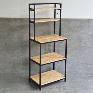 Foldable Standing <b>Kitchen</b> <b>Rack</b> with Rubber Wood & Iron Frame for Microwave Oven <b>Storage</b> - Product Image 4