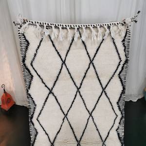 Noir et Blanc Designer Zigzag Motif Tapis Main Bloc Impression Motif Dhurries 100% Coton Matériel Tapis pour La Vie À La Maison - Product Image 3