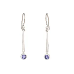 Desain Populer Di 925 Sterling Silver Tanzanite Putaran Cut Gemstone Dangler Earrings untuk Wanita