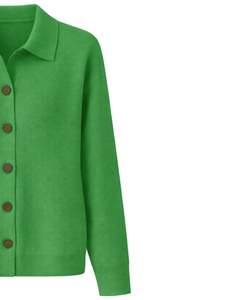 Women Green Button Front Knit Cardigan Sweater Long Sleeve Soft Casual <b>Winter</b> <b>Top</b> With Polo Collar For Ladies Fashion Wear - Product Image 3