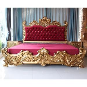 Cama King Size de Madera Maciza Tallada de Estilo Europeo Antiguo, con Panel Tapizado, Juego de Muebles para Recámara Principal - Product Image 2