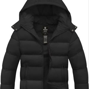 Manteau d'hiver imperméable réversible décontracté pour hommes veste bouffante à fermeture éclair Parka plus épaisse à capuche amovible tissu bulle tricoté - Product Image 1