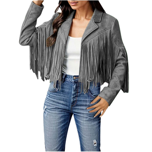Chaquetas de moda de cuero Estilo occidental Fringe Chaqueta de mujer con flecos de cuero de invierno Chaqueta con flecos occidentales Tarifa al por mayor OEM - Product Image 2