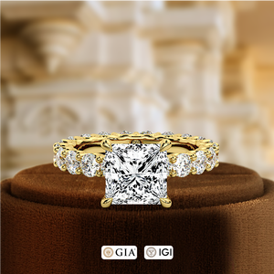 แหวนหมั้นเพชรเจียระไนทรงเจ้าหญิง 1 กะรัต ผลิตในห้องปฏิบัติการ ได้รับการรับรองจาก IGI ประดับเพชรเต็มวง แหวนแต่งงานทองคำ 14k สีเหลืองทอง สำหรับเป็นของขวัญวันครบรอบ - Product Image 2