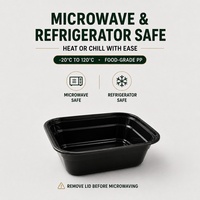 Boîte alimentaire jetable multi-compartiments en PP de qualité alimentaire, couvercle transparent, capacité personnalisée, noire, multi-usage, pour plats à emporter
