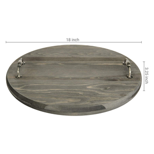 Plateau de service rond en bois de pin massif gris rustique de taille personnalisée Poignées en métal vintage Lazy Susan Turntable Home Hotel Restaurant Utilisation - Product Image 3