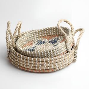 Plateau de luxe en herbe de mer pour servir des fruits secs, des collations, du thé, du café, accessoire de haute qualité, plateaux en herbe de mer - Product Image 2