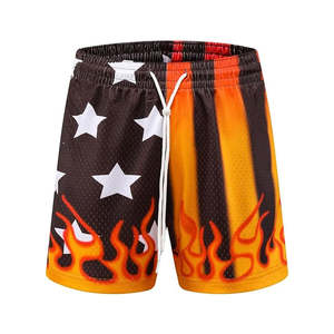 Shorts de basketball pour hommes 2026, noir et orange, avec imprimé flamme étoilée, décontractés, pour l'entraînement, athlétiques, en maille, pantalon de course, motif uni - Product Image 6