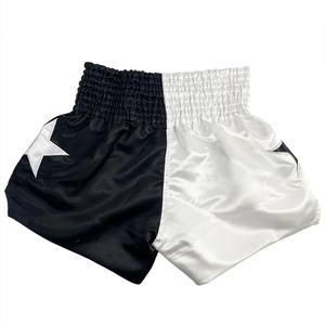 Pantalones Cortos de Boxeo y Muay Thai de Poliéster Satinado, Negros y Blancos, Cintura Elástica Alta, Grosor de 2 cm, para Entrenamiento - Product Image 2