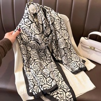 Nouvelle Écharpe Carrée en Soie 100% pour Femme, Motif Floral, Légère et Transparente, Style Ethnique Musulman, Châle Printanier Personnalisable Lotus