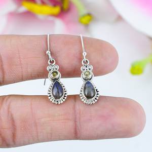 New Arrival 925 Sterling Silver Dangle <b>Earrings</b> for Women Natural Rainbow Moonstone Pear Shape <b>Citrine</b> Wedding Party Gift - Product Image 2