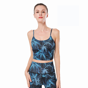 Conjunto de Yoga de 2 Piezas para Mujer, Estampado de Palmeras Azules, Top Corto con Tirantes Finos, Leggings Largos de Cintura Alta, Ropa Deportiva Transpirable - Product Image 5