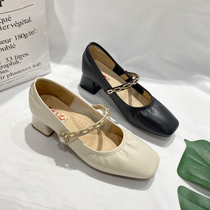 Zapatos <span class=keywords><strong>Mary</strong></span> <span class=keywords><strong>Jane</strong></span> de punta cuadrada retro <span class=keywords><strong>2025</strong></span> con tacón medio de 5cm y cierre sin cordones con correa de perlas y diseño grueso - Product Image 2