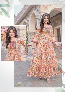 Vestido cómodo Kurtis con estampado de lámina de algodón pesado de primera calidad para adultos Material de rayón al por mayor con algodón de centro comercial interior - Product Image 5