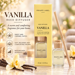 Diffuseur de parfum à bâtonnets à la vanille, marque privée, 45 ml |   Parfum d'ambiance doux et réconfortant |   Fabricant OEM Espagne - Product Image 2