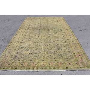 Alfombra turca Vintage clásica Beige verde 7,6X11,8 pies hecha a mano de lana Patchwork rectángulo diseño de pasillo alfombra de noche de látex para adolescentes - Product Image 1