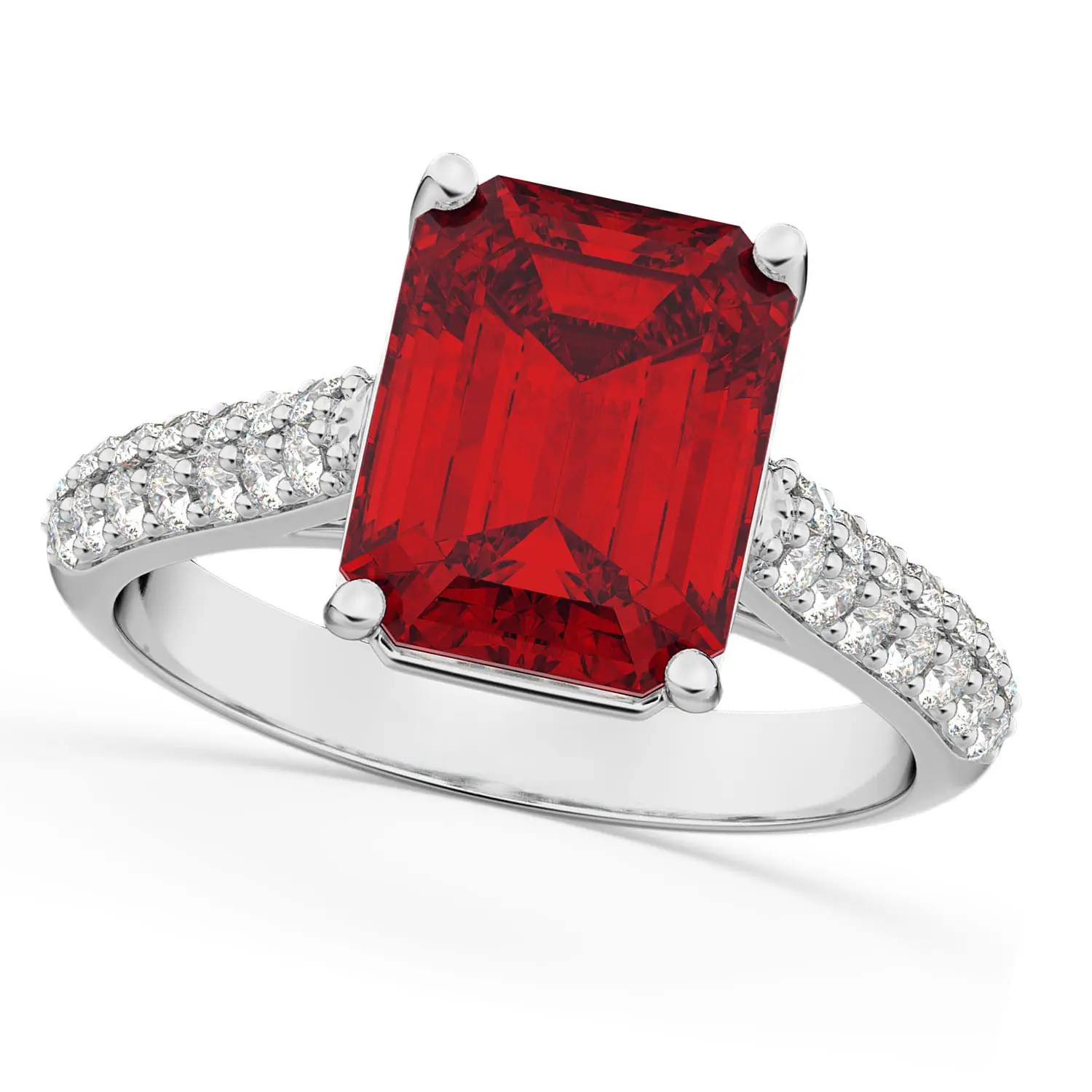 OEM 2023 Trendy Emerald Cut Ruby Gemstone Halo Diamante Anéis Belas Jóias Mulheres 14k Ouro Branco Promessa Anéis De Noivado De Casamento