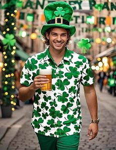 <span class=keywords><strong>Camisa</strong></span> con Estampado de Trébol de Cuatro Hojas para el Día de San Patricio Irlandés 2026, Estilo del Día de San Patricio, Camisas Personalizadas de <span class=keywords><strong>Manga</strong></span> <span class=keywords><strong>Corta</strong></span> con Cuello Mao para <span class=keywords><strong>Hombre</strong></span> - Product Image 5