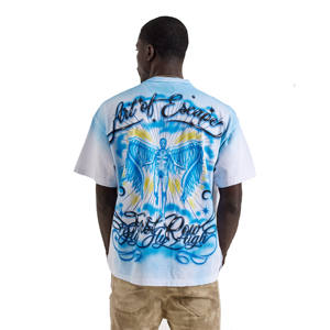 T-shirt en molleton français lourd 360 g/m² avec logo personnalisé, coupe courte, déchirures, couture, coton, coupe régulière, lavage à l'acide vintage, 100 % coton - Product Image 4