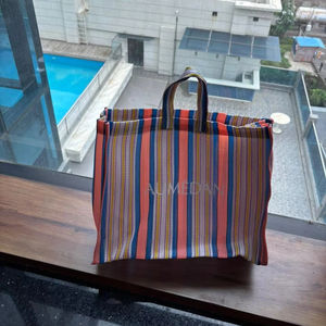 Bolsa de Compras de Nailon Portátil, Reutilizable y Ecológica, con Cierre de Cremallera, Diseño Holográfico, de Plástico Reciclado RPET, a Rayas, de Gran Capacidad, para la Playa - Product Image 1