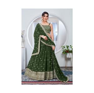 Alta demanda festiva Faux Georgette Lehenga Choli con piedra pesada y borlas de diseñador de proveedor indio - Product Image 1