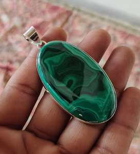 100% malachite naturelle pendentif en argent fait à la main 925 pendentif en argent Sterling pendentif en malachite ovale femmes taureau pierre de naissance OEM - Product Image 2