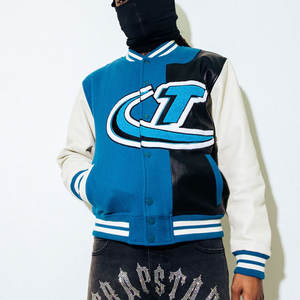 Chaquetas con letras de béisbol de chenilla bordadas de lana con logotipo personalizado para hombre, chaqueta universitaria de manga de cuero en blanco Vintage con cuello levantado - Product Image 6