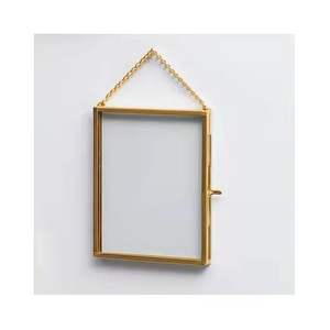 Marco de fotos para colgar en la pared de latón de Metal hecho a mano indio, cristal transparente dorado, decoración moderna para el hogar, cajas de joyería - Product Image 1