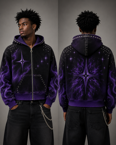 Sweat à capuche zippé en molleton French Terry délavé personnalisé, style boxy tendance, avec motif graphique vieilli, unisexe, pour le streetwear et les tenues décontractées - Product Image 3