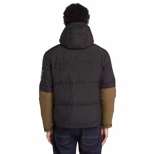 Chaqueta Acolchada de Dos Tonos para Hombre, Marrón y Negro, con Capucha, Bordado Frontal, Abrigo de Invierno Cálido y Aislado con Cierre de Cremallera - Product Image 6