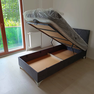 Modern European Single and Double <b>Bed</b> with Wipeable Fabric Storage Base <b>Pine</b> Wood Panel From Turkey - Product Image 2