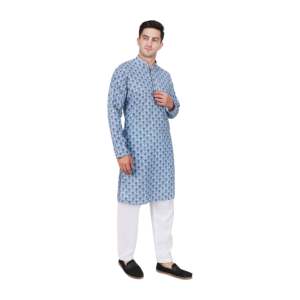 Ensemble Kurta Pyjama en Coton Imprimé pour Homme TRILOKI, Vêtement Traditionnel Indien Ethnique de Créateur pour Mariage PARTMENCSPNT01001 - Product Image 2