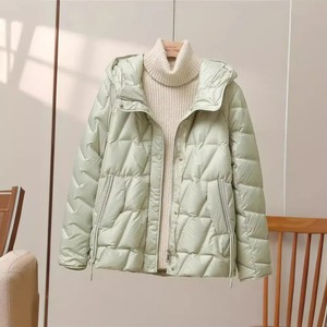 Thermoshell Women's Lightweight Bomber Jacket XL White <b>Duck</b> Short Hooded Puffer Coat Thick Warm Windproof Parka Outwear Fabric - Product Image 2