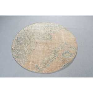 Tapis vintage 4,1x4,1 pieds, tapis turc rond, tapis persan beige - Product Image 2