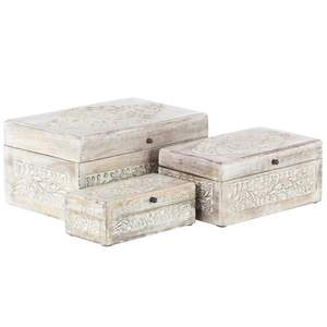 3 Piece White Wash Wooden Storage <b>Box</b> Handcrafted Design Natural Wood <b>Box</b> Mango and Acacia Wood <b>Keepsake</b> <b>Box</b> with Multiple Use - Product Image 1