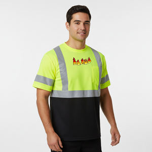 Vêtements de travail à manches courtes en polyester imperméable haute visibilité, classe 2 ANSI, logo personnalisé imprimé en deux tons, réfléchissant, avec éclairage LED de sécurité - Product Image 1