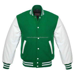 Men's Genuine Leather Sleeve Winter Jacket <b>Wool</b> Blend Softshell Puffer Varsity Style Featuring Embroidered Varsity jacket - Product Image 4