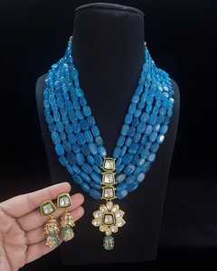 Fabricant indien 6 couches femmes plaqué or Bollywood Kundan Style ethnique mariage fiançailles perle Mala collier ensembles - Product Image 2