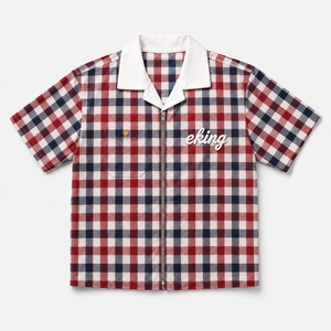 <span class=keywords><strong>Camicia</strong></span> Classica <span class=keywords><strong>a</strong></span> <span class=keywords><strong>Righe</strong></span> <span class=keywords><strong>Rosse</strong></span> e Bianche Personalizzata per <span class=keywords><strong>Uomo</strong></span>, Cerniera in Metallo OEM, Logo Ricamato, <span class=keywords><strong>Camicia</strong></span> da Lavoro con Tasca - Product Image 2