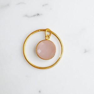 Pendentif à breloque lunette en pierre précieuse calcédoine rose ronde de 10 MM-pendentif à faire soi-même plaqué or 14 carats-breloques en gros en argent 925 - Product Image 1