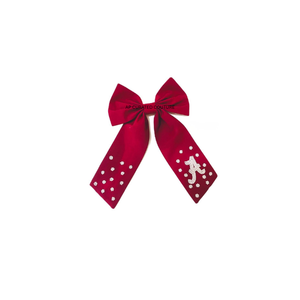 Accessoire de cheveux tendance en tissu de coton artisanal avec nœud perlé et pince crocodile, style tendance pour femmes, nœud pour le jour du match - Product Image 1