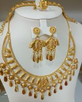 Parure de bijoux plaqué or 24 carats style vintage, collier, boucles d'oreilles et bracelets en cuivre, style Comores Mayotte, USA France